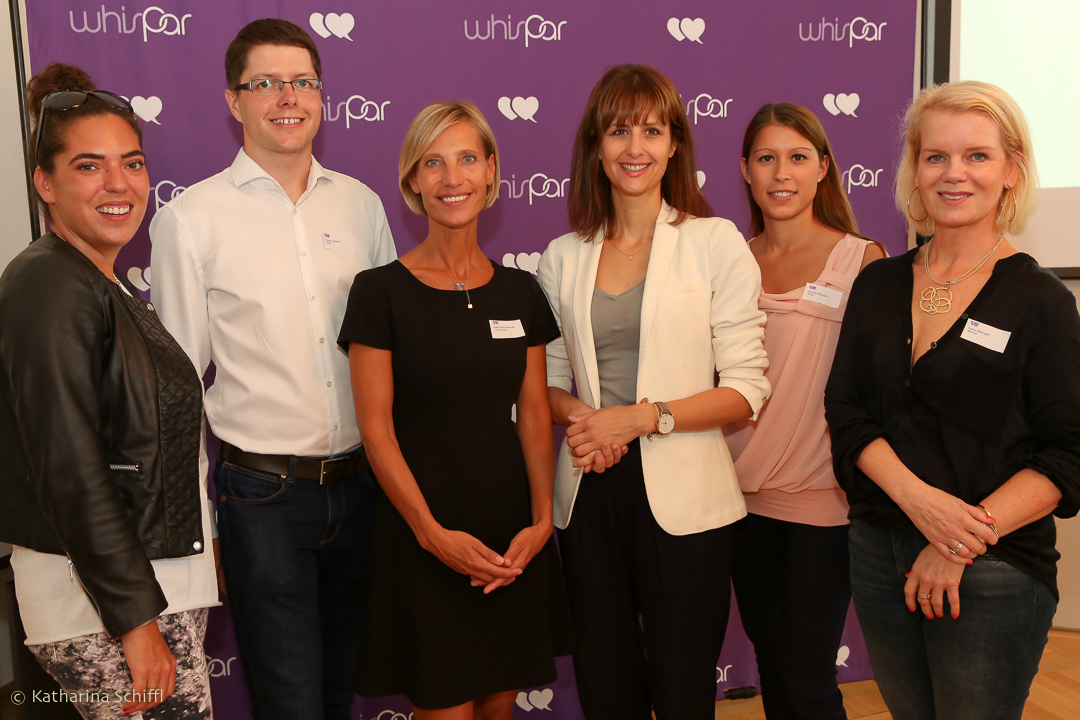 v.l.n.r.: Talin Seifert, Newsverlag, Florian Guttmann, Erfinder von "whispar", Kristin Pelzl-Scheruga, CR Lust aufs Leben, Stimmcoach Daniela Zeller, Simone Potzmann "whispar" und Kristin Allwinger